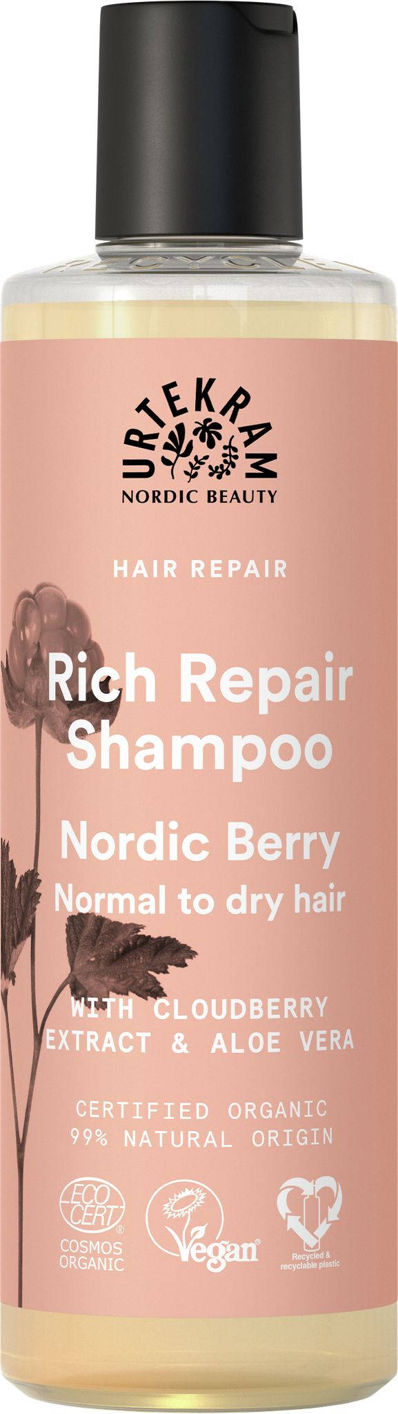 Urtekram Nordic Berry Rich Repair Shampoo 250 ml, tehokosteuttava luomushampoo