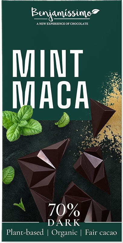 Benjamissimo Luomu Tumma Suklaa Minttu & Maca 70 % 60 g -suklaalevy