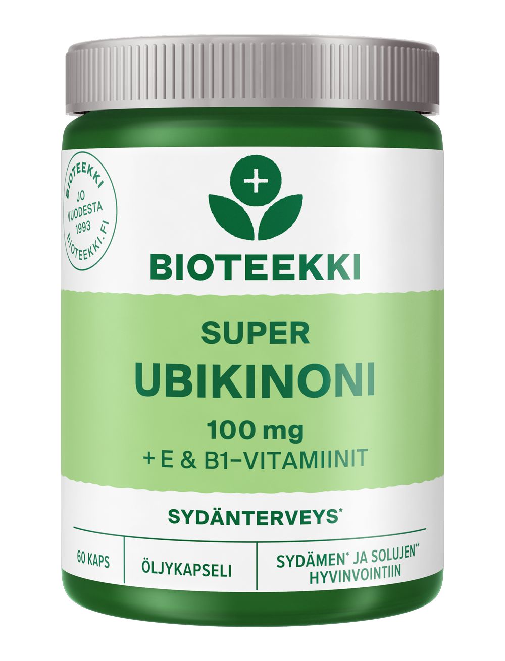 Bioteekki Super Ubikinoni Q10 100 mg öljykapselit, B1- ja E-vitamiini, 60 kapselia