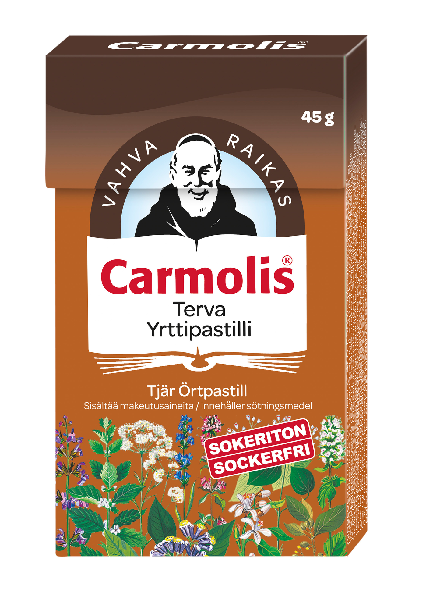 Carmolis Terva Yrttipastilli 45 g – sokeriton vahva tervainen yrttipastilli