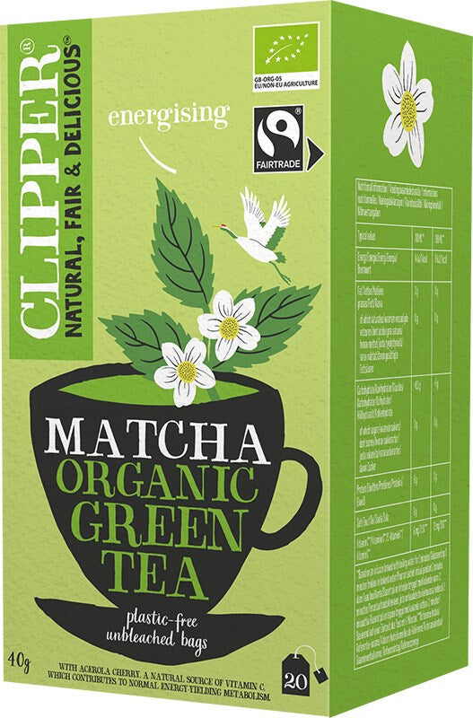 Clipper Matcha vihreä luomutee 20 pussia – Reilun kaupan ja EU-luomumerkitty pakkaus