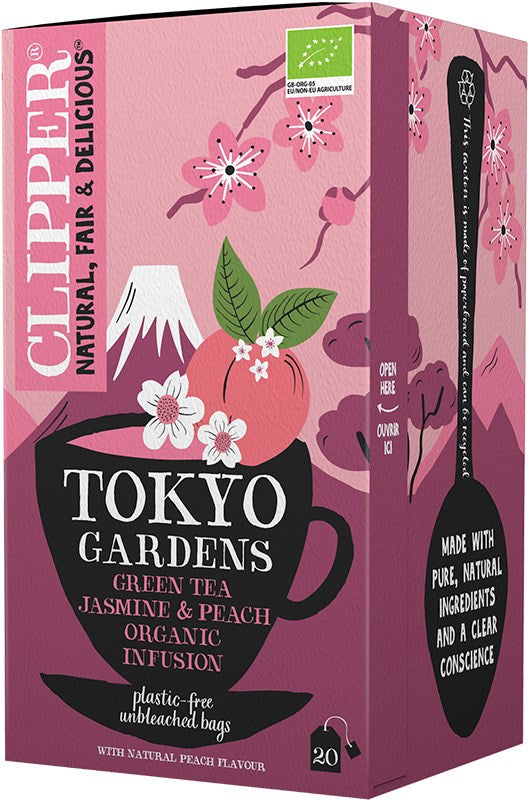 Clipper Tokyo Gardens luomuhauduke 20 pussia – vihreä tee jasmiinilla ja persikalla