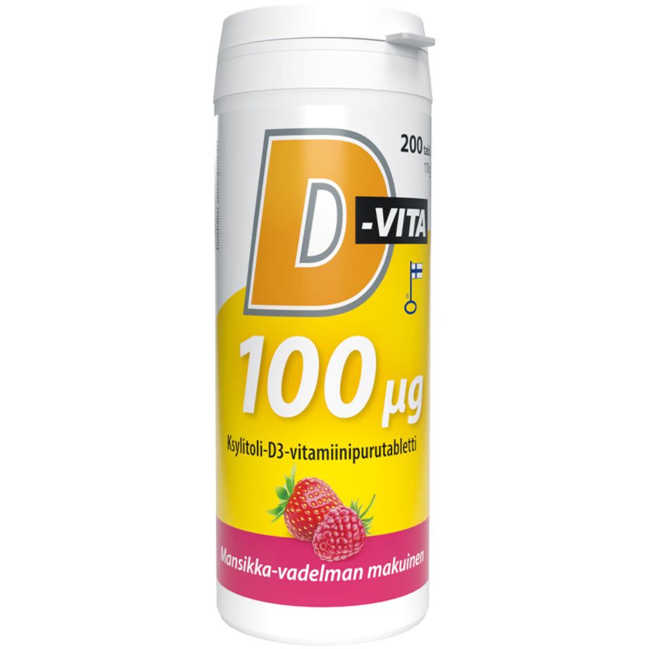 D-Vita 100 µg Mansikka-Vadelma-Vitabalans-Hyvinvoinnin Tavaratalo