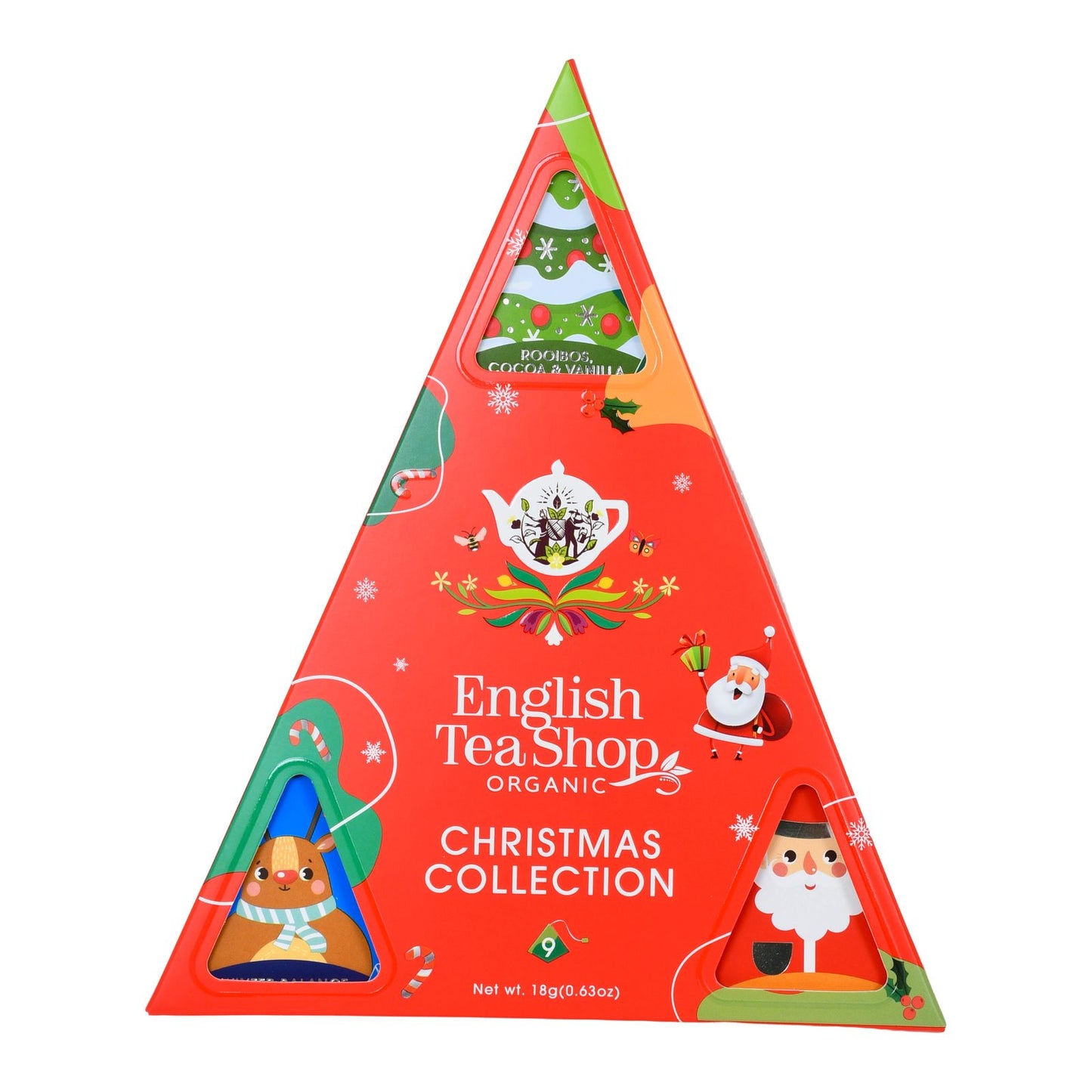 English Tea Shop Pyramidi Kuusenkoristeet -teelajitelma – punainen kuusen muotoinen Christmas Collection -pakkaus