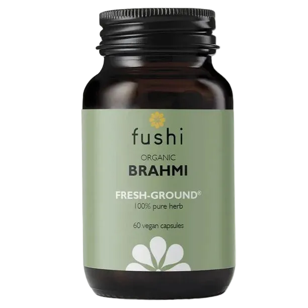 Fushi Brahmi 60 vegaanikapselia, Bacopa monnieri -yrttijauhe lasipurkissa