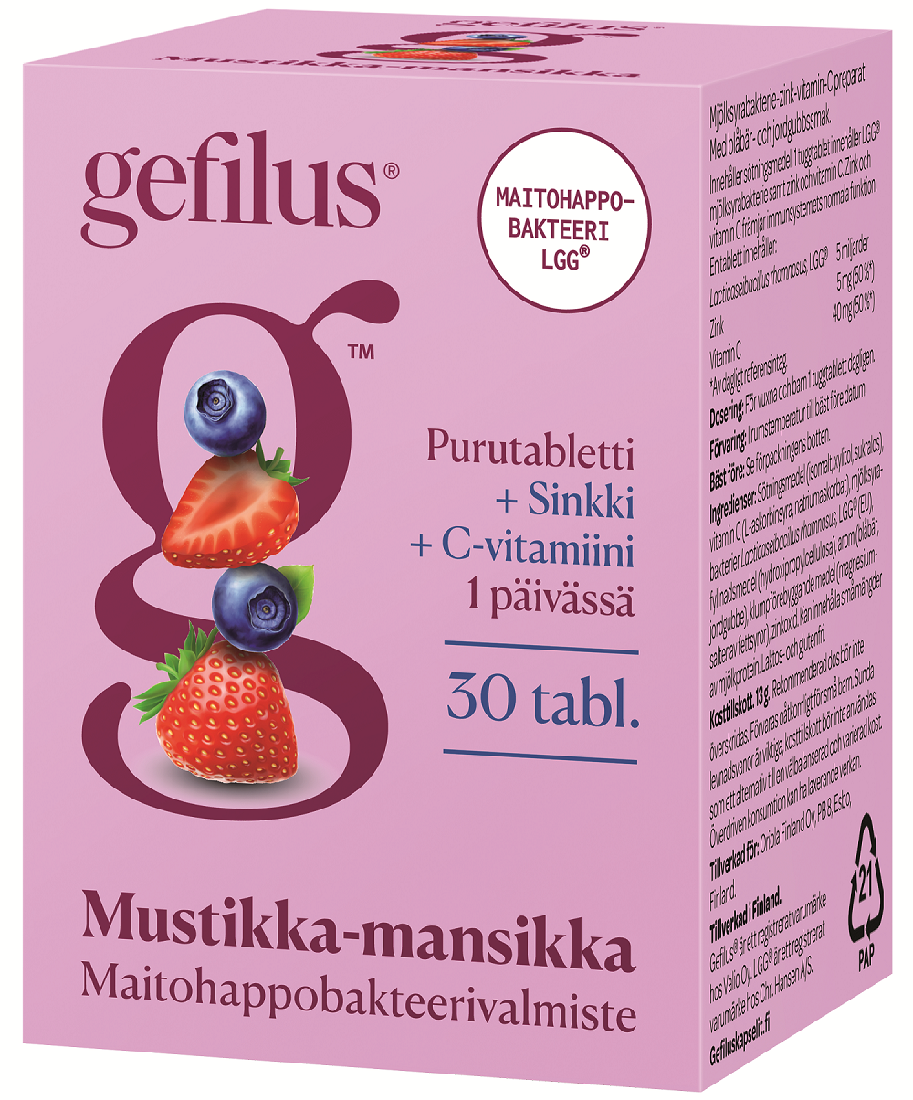 Gefilus C+Sinkki Mansikka-Mustikka Maitohappobakteeri-Gefilus-Hyvinvoinnin Tavaratalo