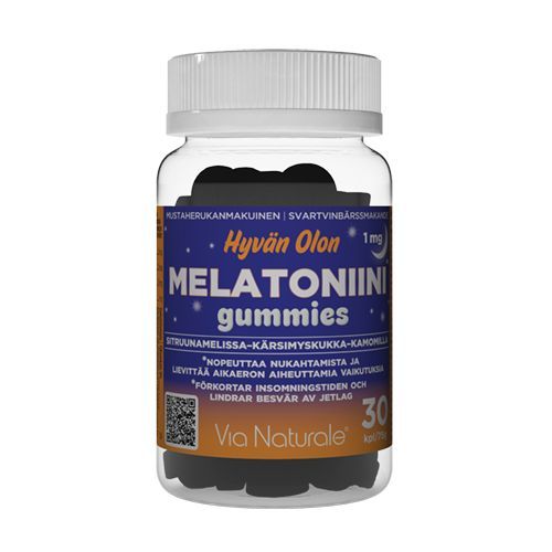 Via Naturale Hyvän Olon Melatoniini gummies 1 mg, 60 kpl – pureskeltava mustaherukanmakuinen ravintolisä