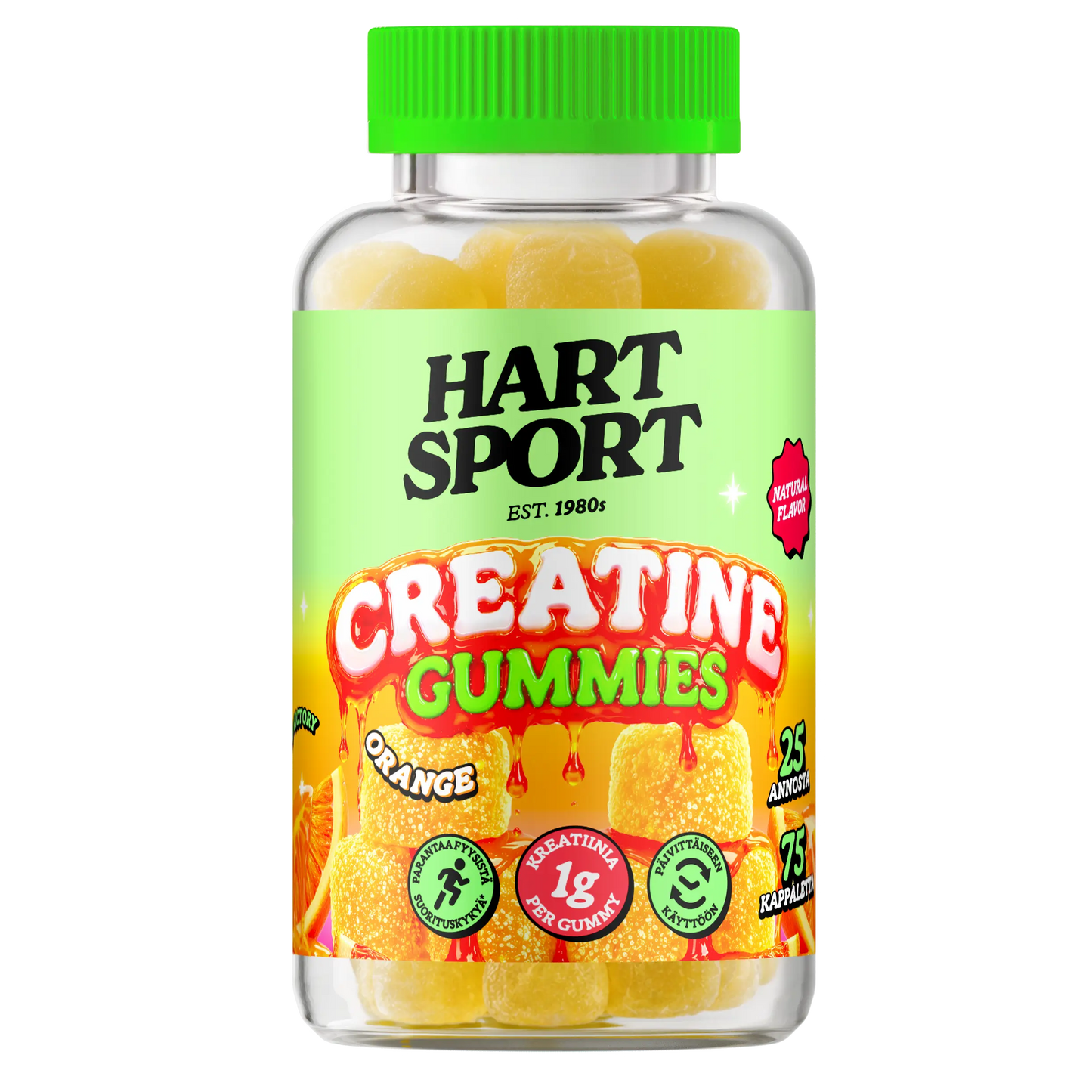 Hart-Sport Creatine Gummies -pullo, appelsiinin makuiset kreatiinigummyt, 75 kpl