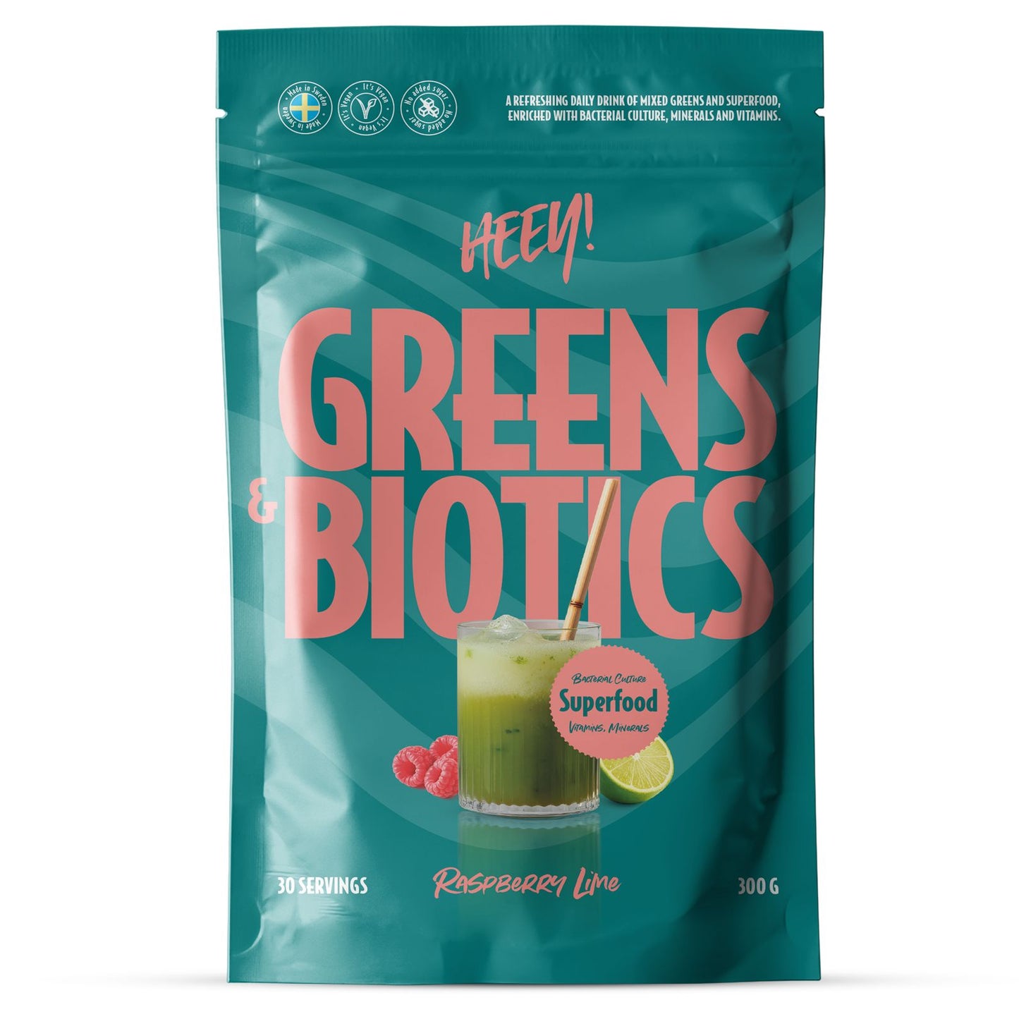 Heey! Greens & Biotics Superfood Raspberry Lime