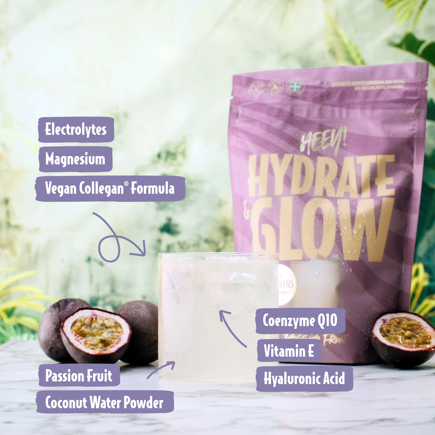 Heey! Hydrate & Glow Electrolytes + Coll-egan® Passionfruit-Heey!-Hyvinvoinnin Tavaratalo