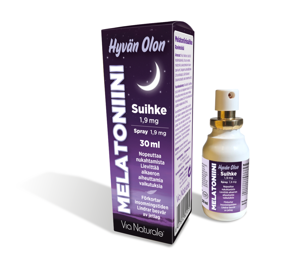 Hyvän Olon Melatoniinisuihke 1,9 mg-Via Naturale-Hyvinvoinnin Tavaratalo