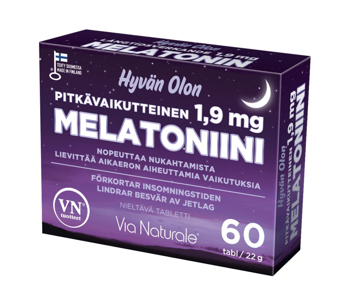 Hyvän Olon Pitkävaikutteinen Melatoniini 1,9 mg-Via Naturale-Hyvinvoinnin Tavaratalo