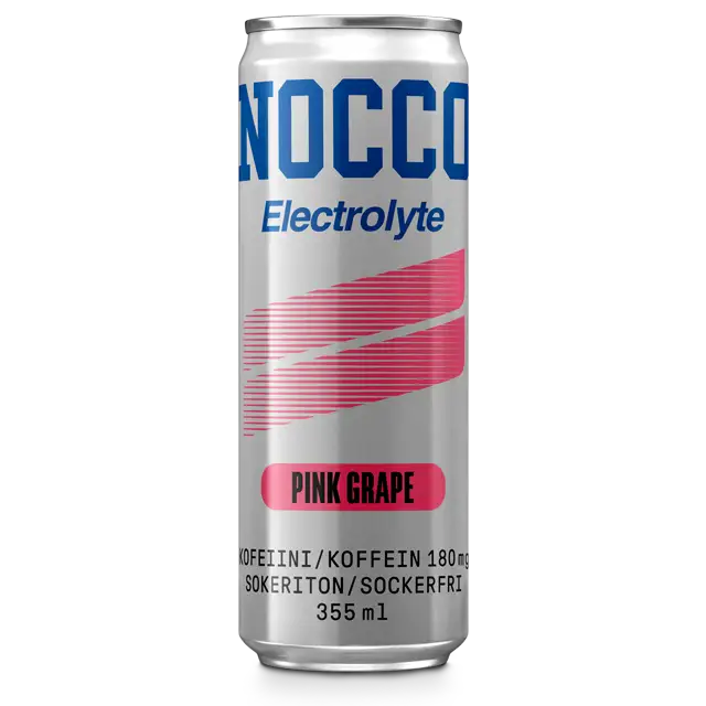 NOCCO Electrolyte Pink Grape -energiajuomatölkki 355 ml, sokeriton, 180 mg kofeiinia