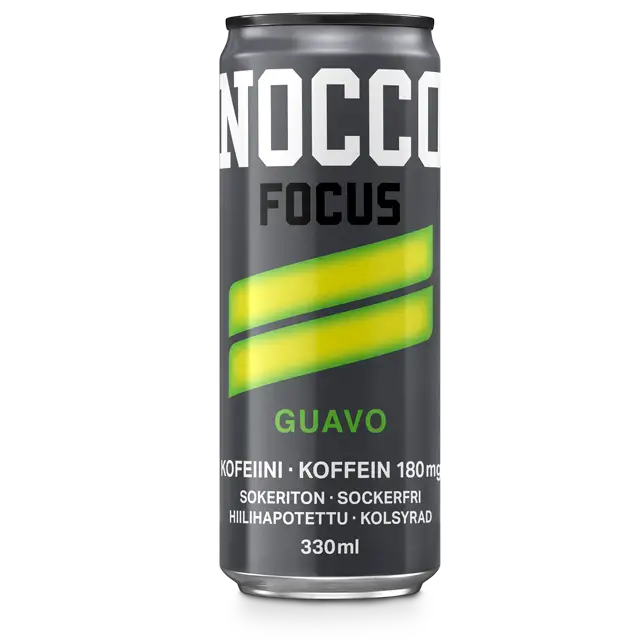 NOCCO Focus Guavo -energiajuomatölkki 330 ml, sokeriton, 180 mg kofeiinia