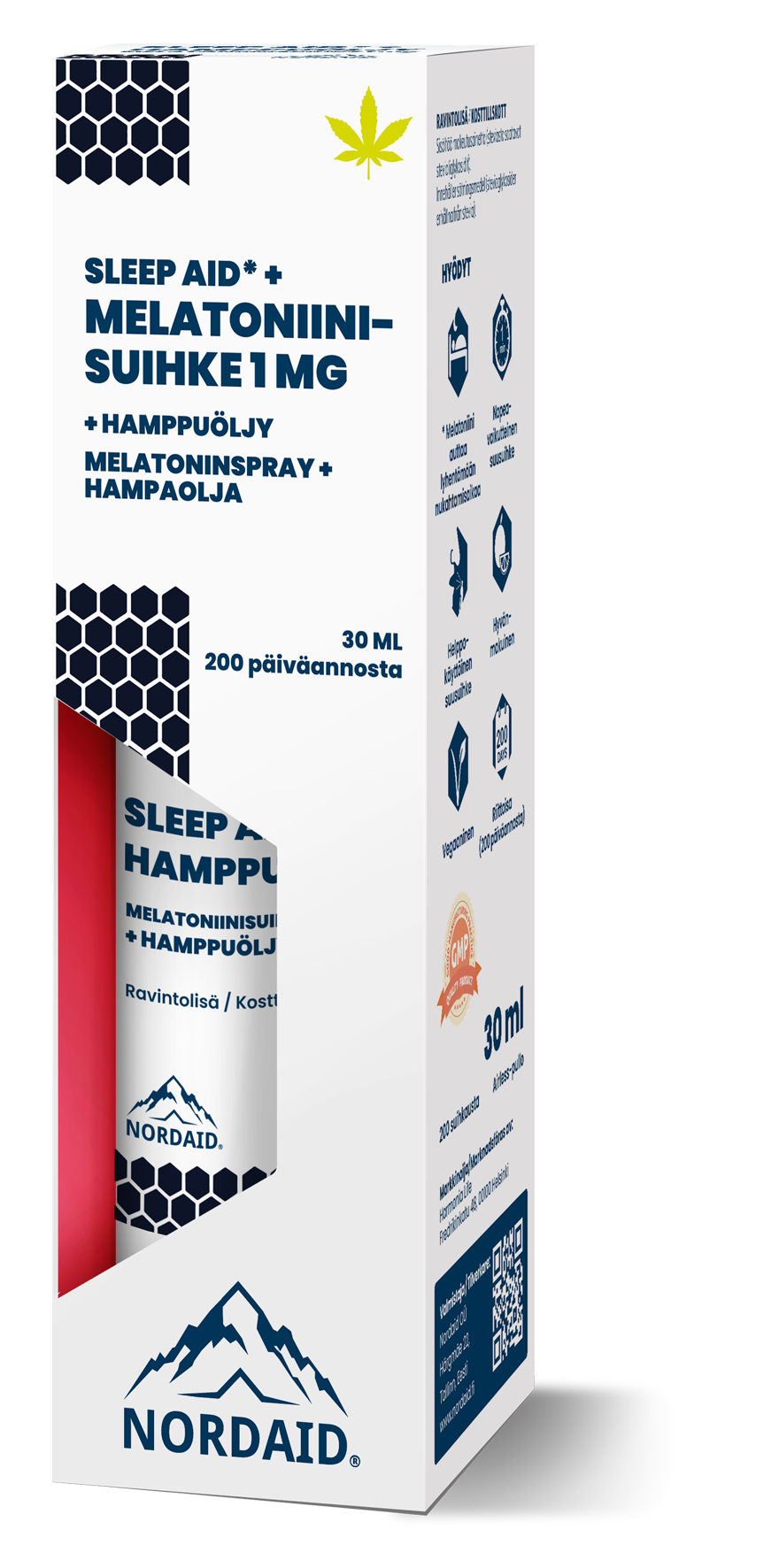 Nordaid Sleep Aid Melatoniini 1 mg + Hamppuöljy-Nordaid-Hyvinvoinnin Tavaratalo