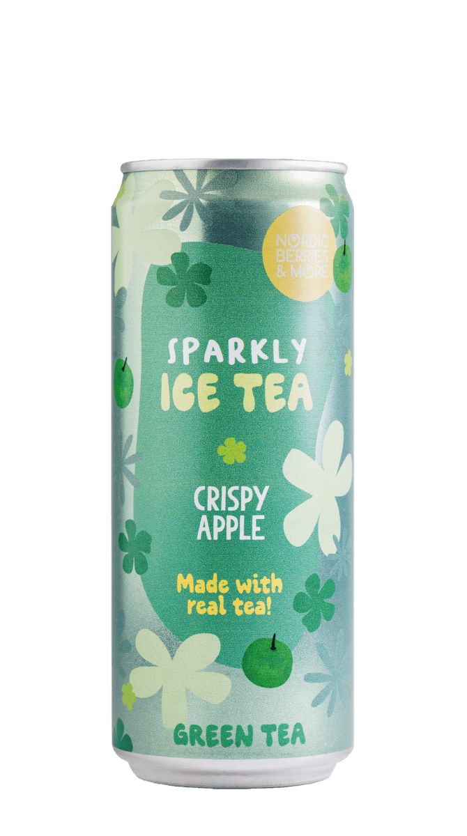 Nordic Berries & More Sparkly Ice Tea Crispy Apple, hiilihapotettu vihreä jäätee, 0,33 l tölkki