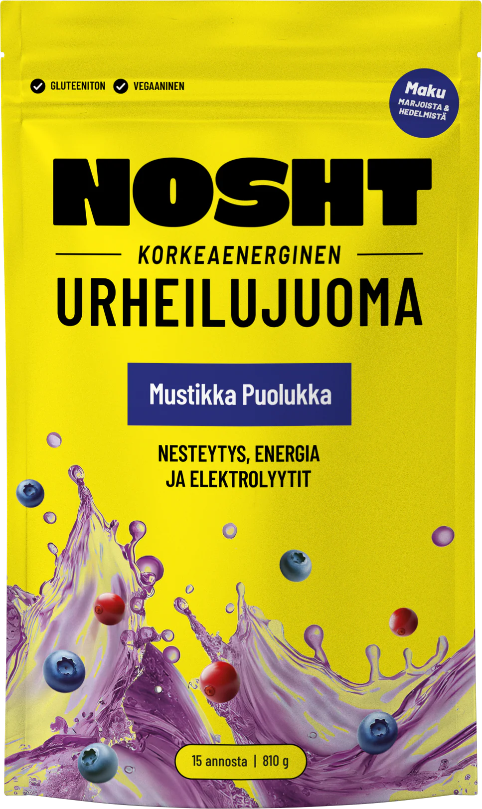 Nosht Korkeaenerginen Urheilujuoma Mustikka & Puolukka
