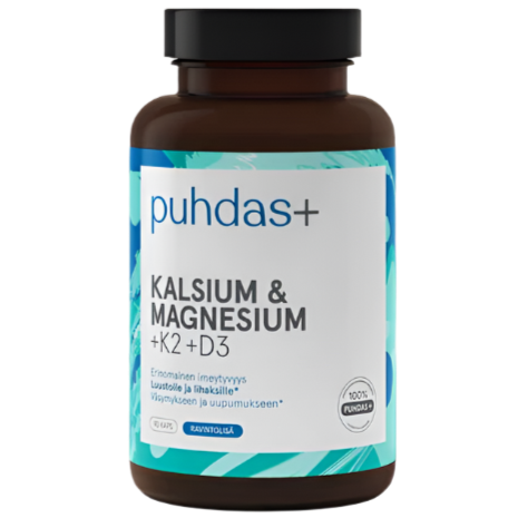 Puhdas+ Kalsium & Magnesium + K2-vitamiini + D3-vitamiini-Puhdas+-Hyvinvoinnin Tavaratalo