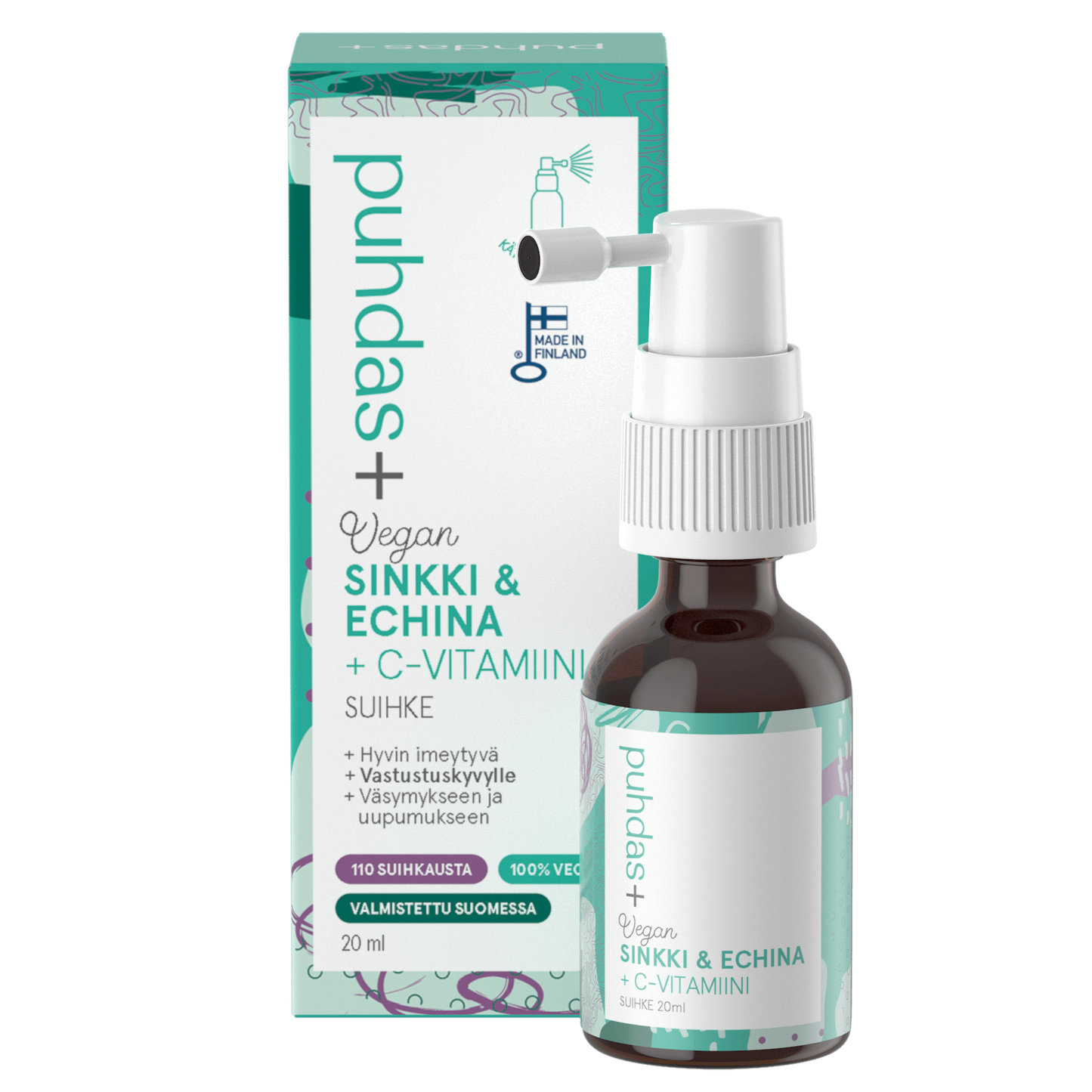 Puhdas+ Sinkki-Echina-C-vitamiinisuihke (Parasta ennen 09.07.2025)-Puhdas+-Hyvinvoinnin Tavaratalo