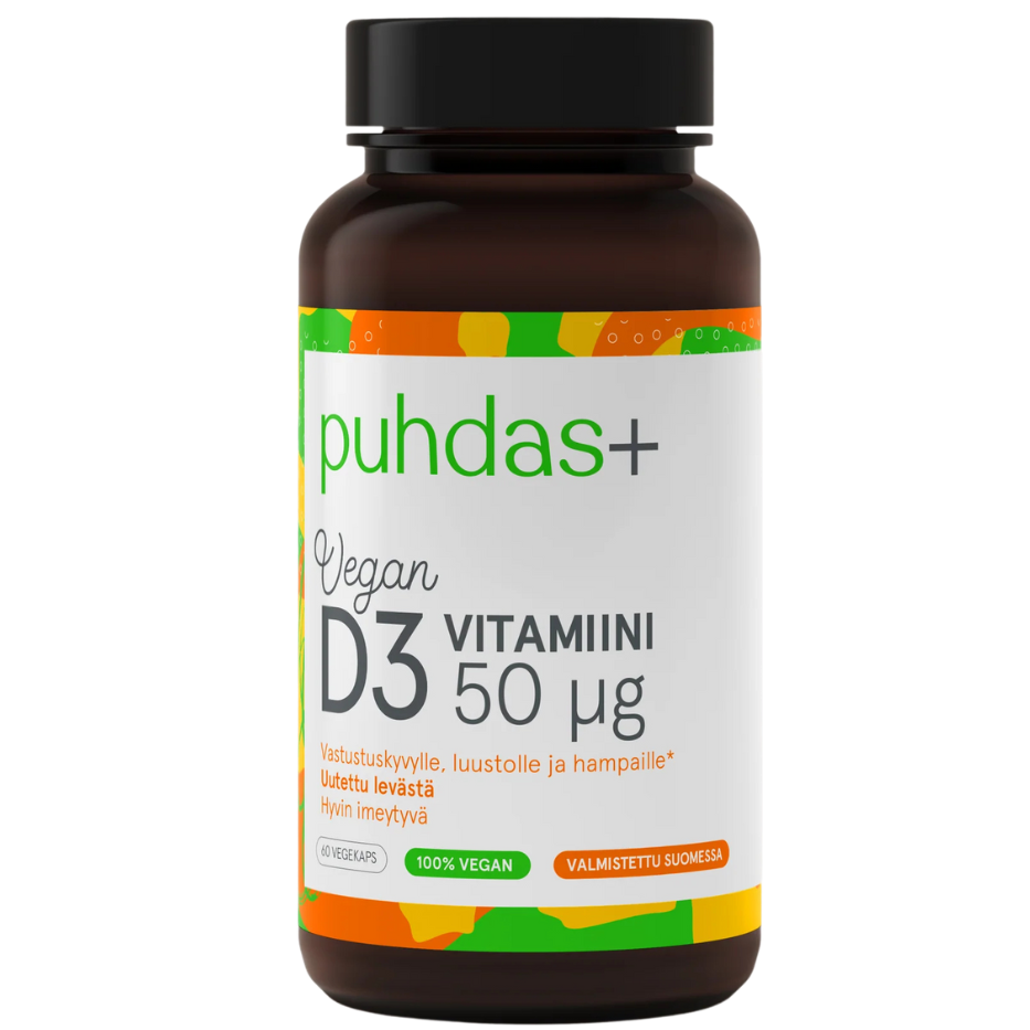 Puhdas+ Kasviperäinen D3-vitamiini 50 mikrog-Puhdas+-Hyvinvoinnin Tavaratalo
