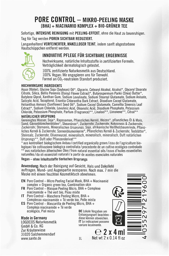 Sante Pore Control Mikrokuoriva Kasvonaamio-Sante-Hyvinvoinnin Tavaratalo