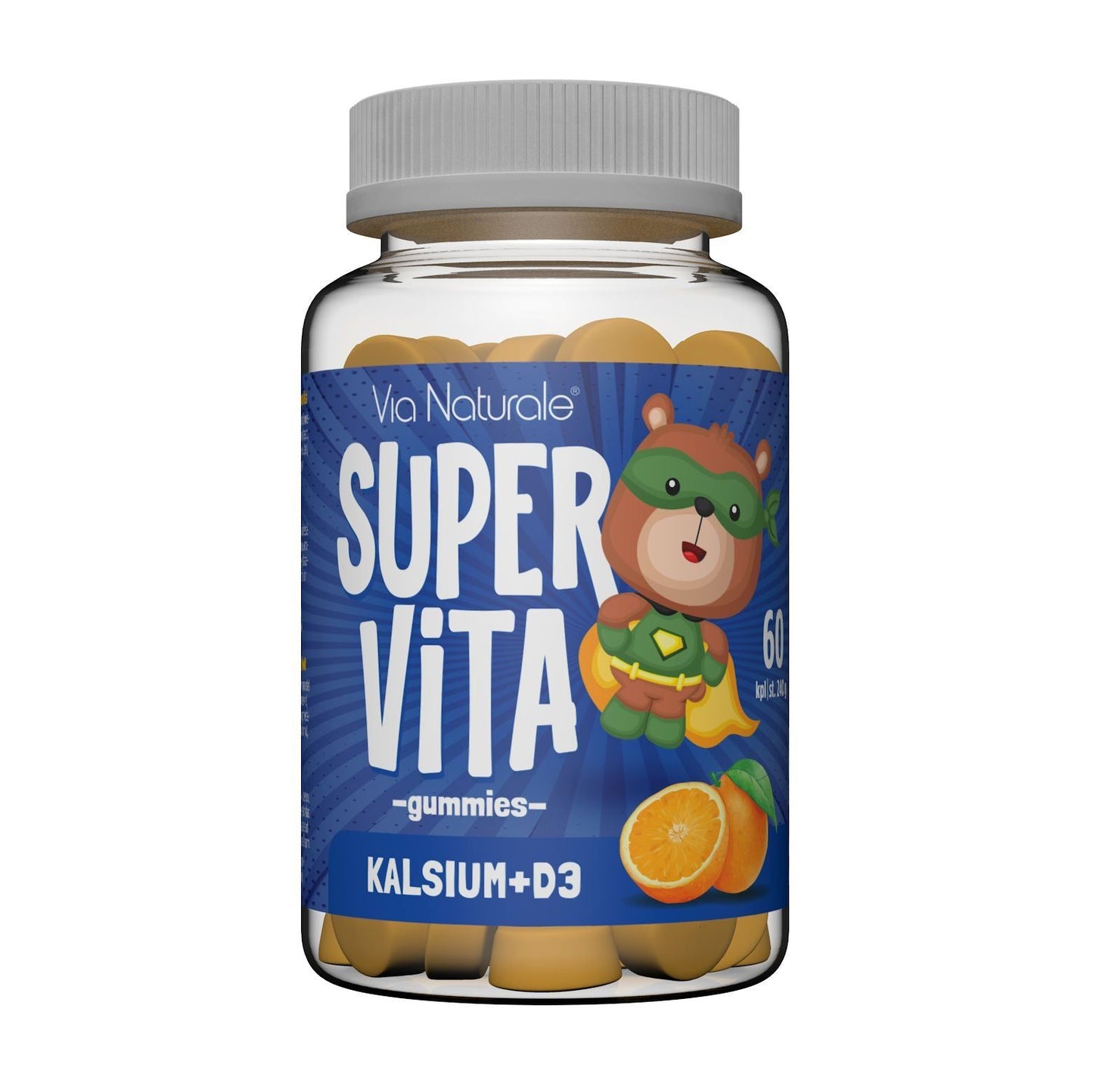 Via Naturale SuperVita Kalsium + D3 gummies 60 kpl – appelsiininmakuinen pureskeltava kalsium- ja D-vitamiinivalmiste