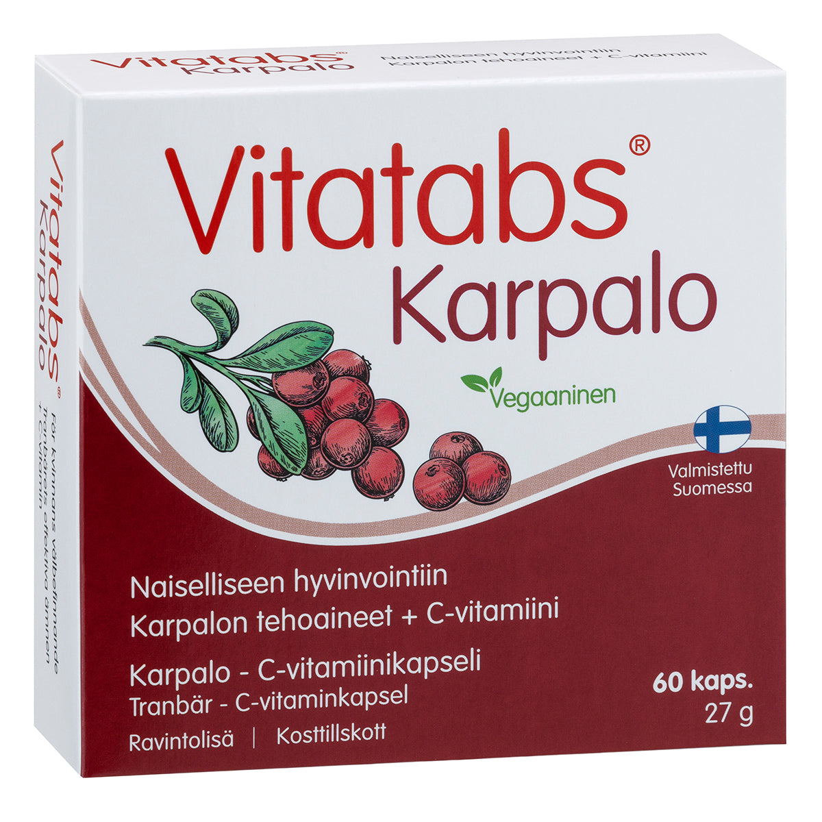 Vitatabs Karpalo 60 kapselia, Pacran-karpalojauhetta ja C-vitamiinia sisältävä ravintolisä