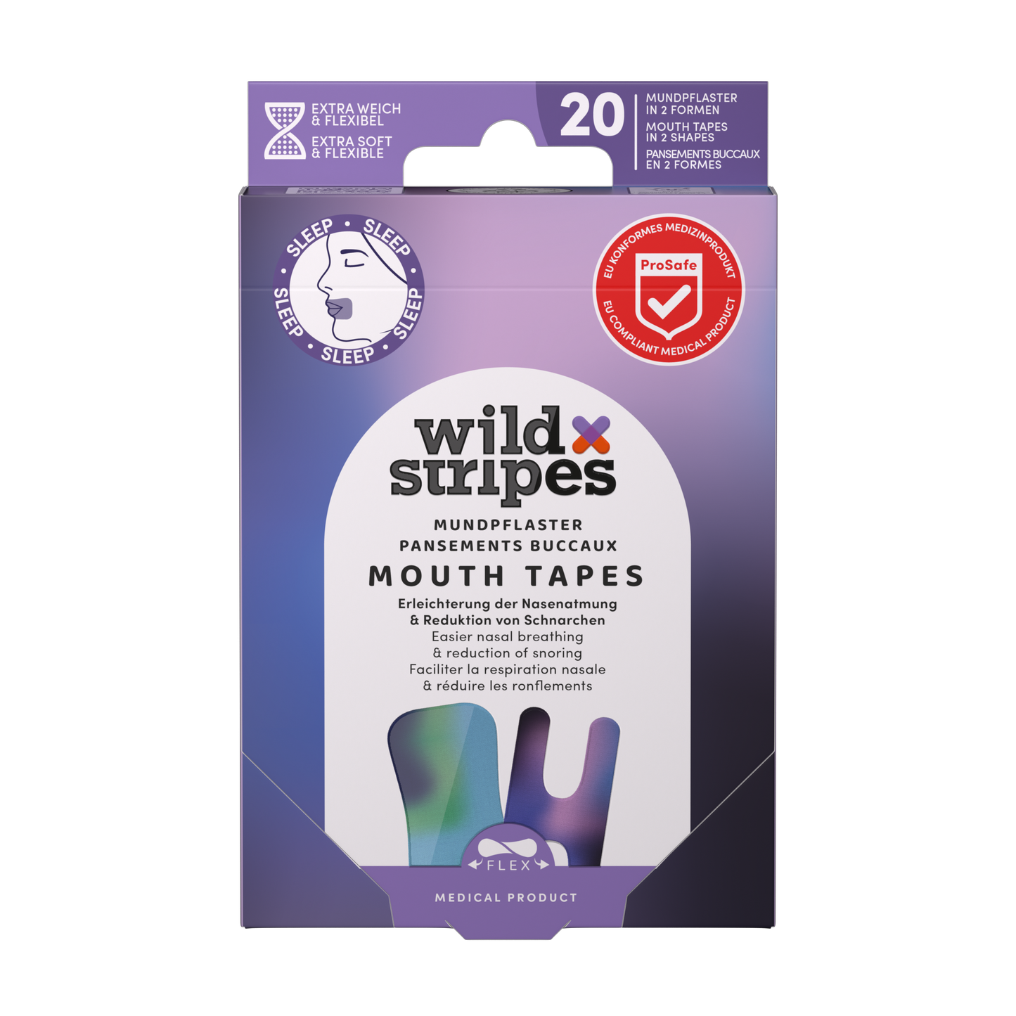 Wild Stripes Sunset Mouth Tapes -suuteippipakkaus, 20 teippiä kahdessa muodossa