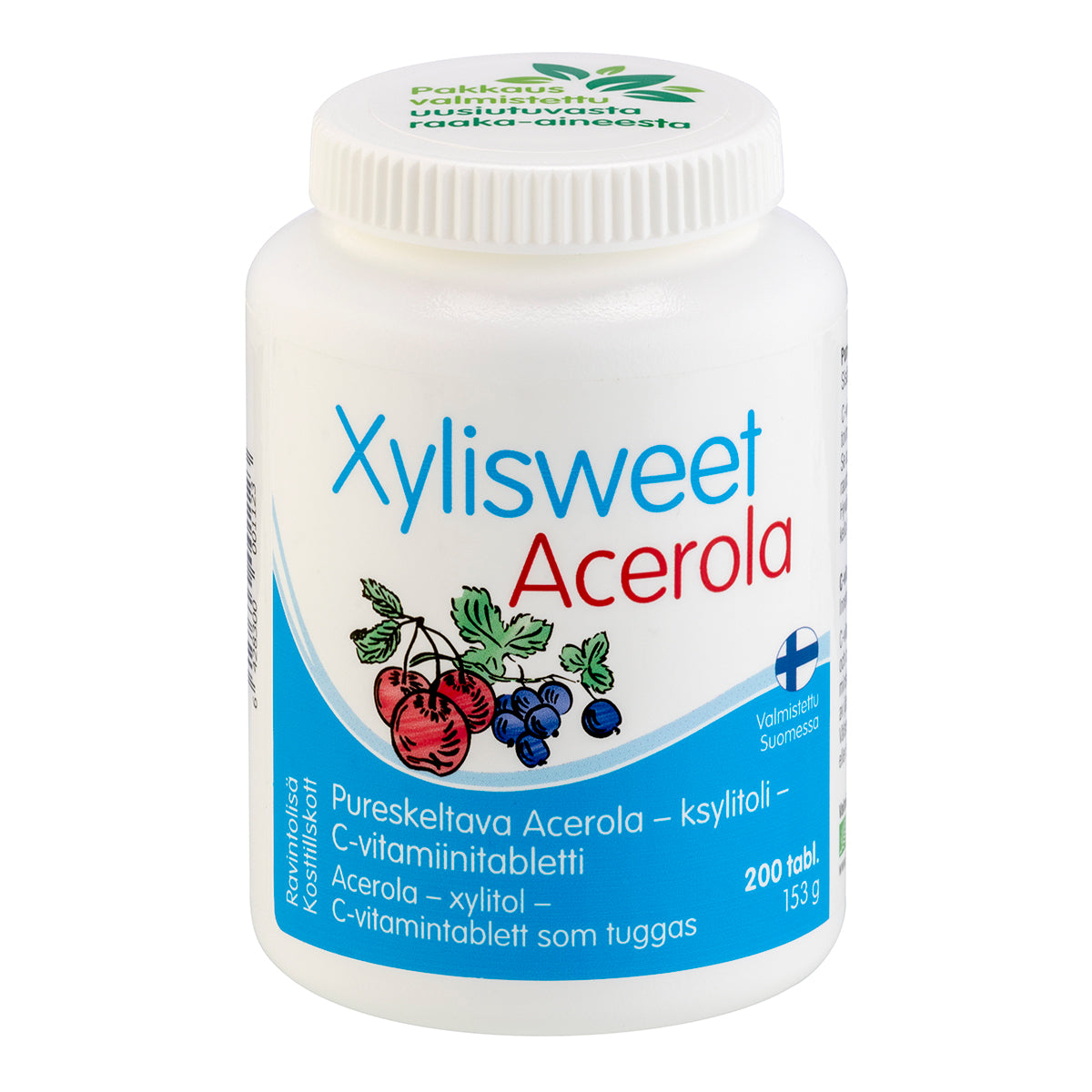 Xylisweet Acerola 200 tablettia, pureskeltava C-vitamiinitabletti acerolasta ja ksylitolista