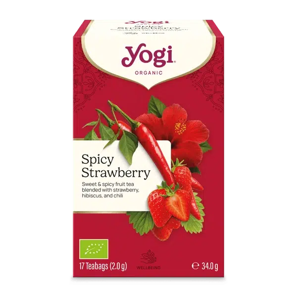 Yogi Tea Spicy Strawberry luomuhauduke 17 pussia – mansikkaa, hibiskusta ja chiliä