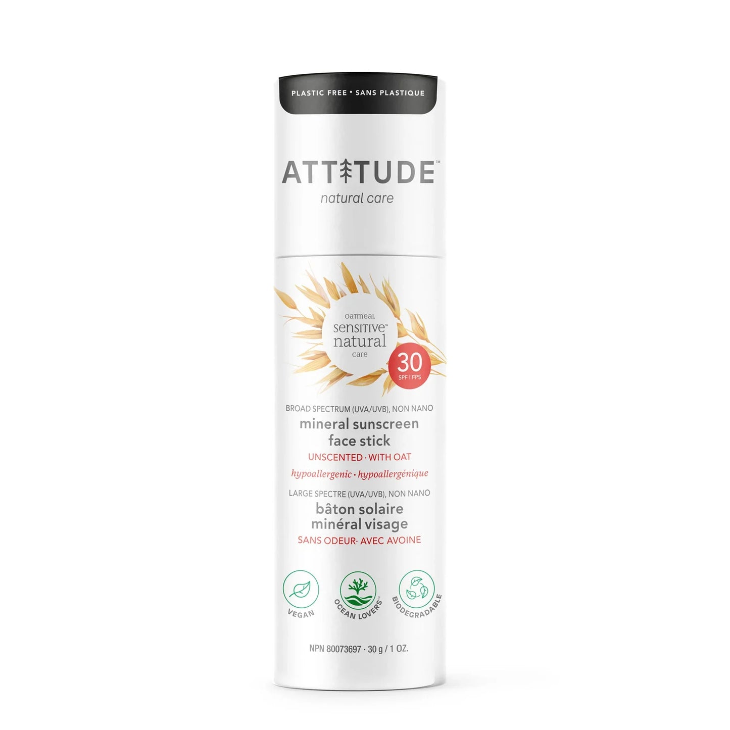 Attitude Mineral Sunscreen Face Stick SPF30 Aurinkovoide herkälle iholle (Parasta ennen 30.04.2025)-Attitude-Hyvinvoinnin Tavaratalo