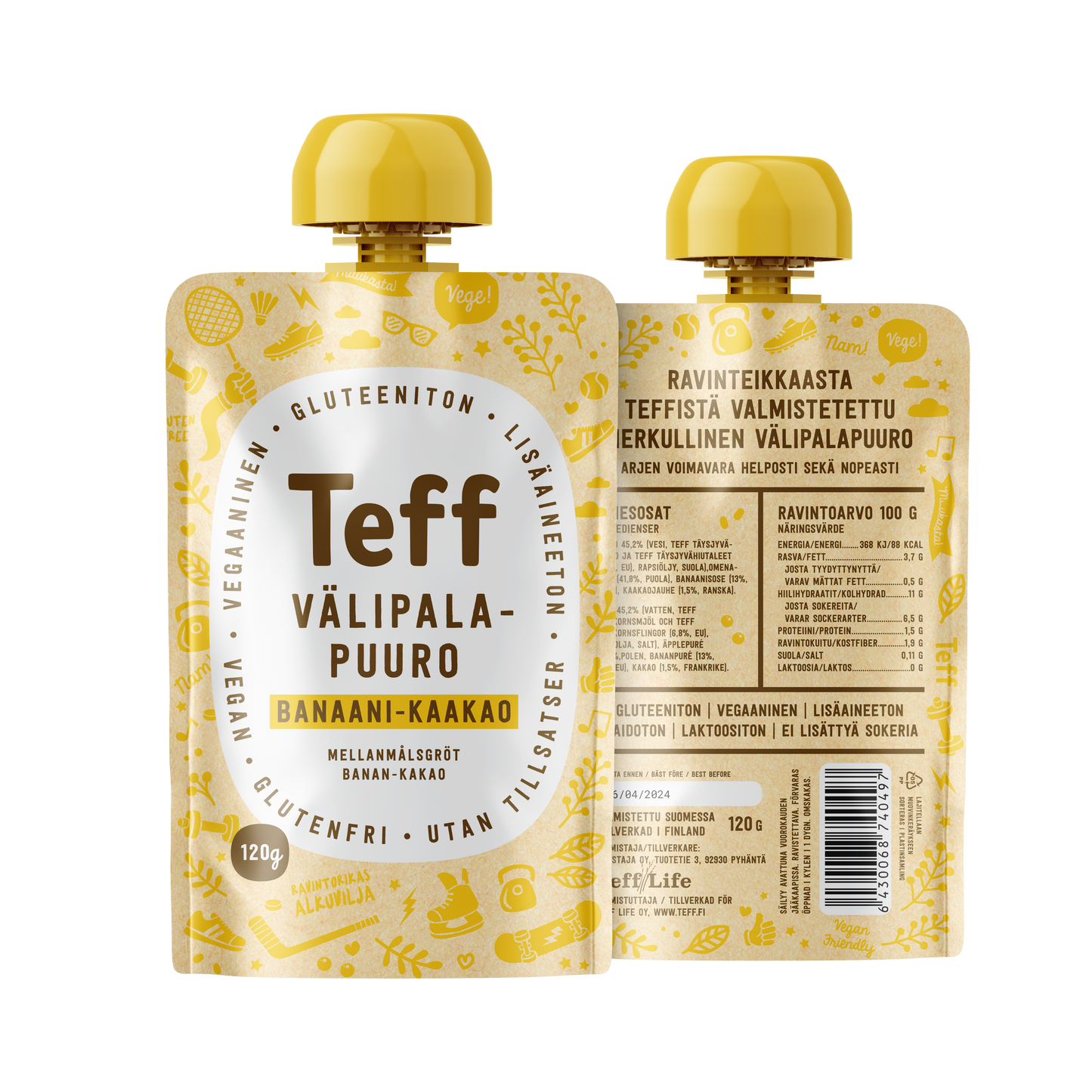 Teff Life Banaani-Kaakao Välipalapuuro-Teff Life-Hyvinvoinnin Tavaratalo