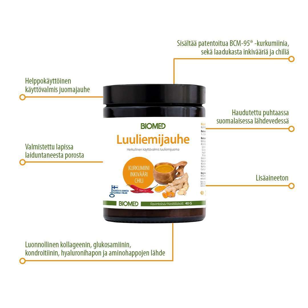 Biomed Luuliemijauhe Kurkumiini-Inkivääri-Chili-Biomed-Hyvinvoinnin Tavaratalo