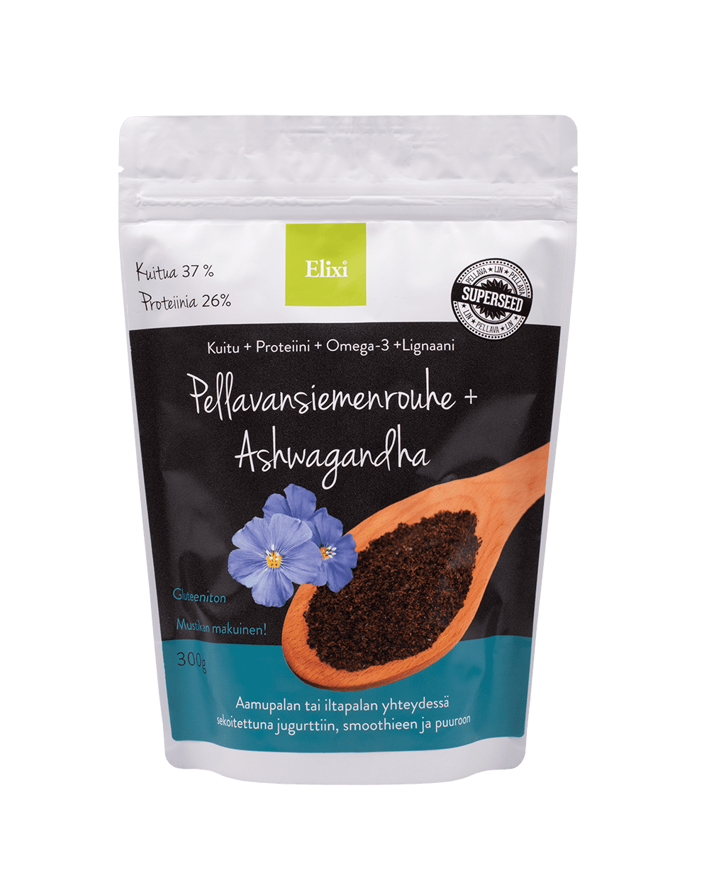 Elixi Pellavansiemenrouhe Ashwagandha-Elixi Oil-Hyvinvoinnin Tavaratalo