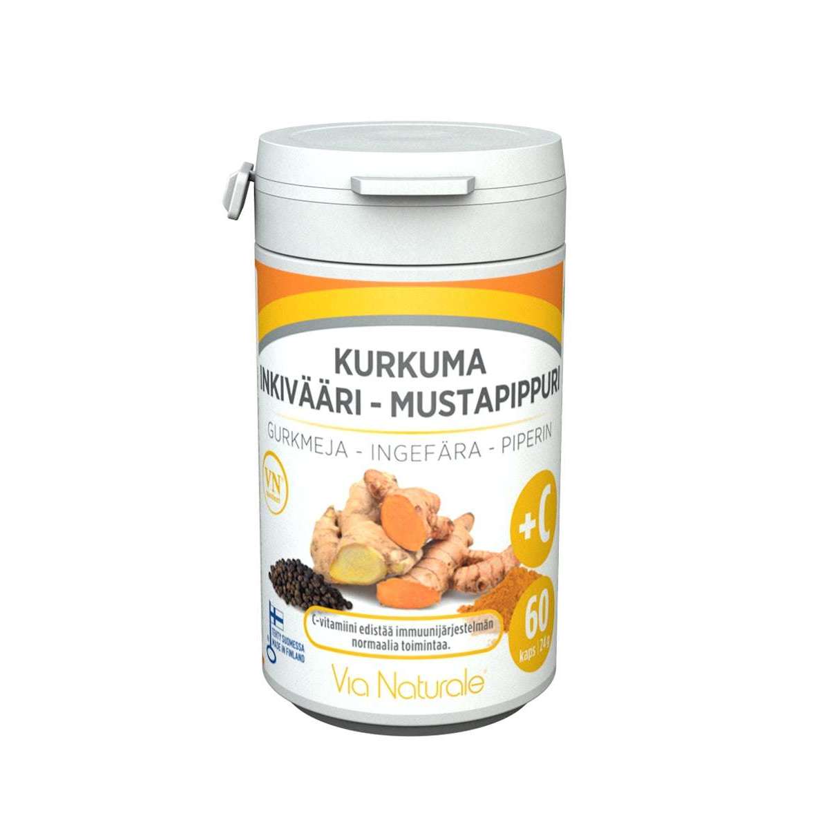 Kurkuma - Inkivääri - Mustapippuri + C-vitamiini-Via Naturale-Hyvinvoinnin Tavaratalo