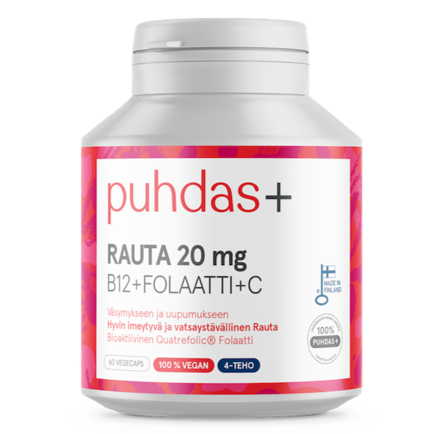 Puhdas+ Rauta 20 mg + B12 + Folaatti + C-vitamiini-Puhdas+-Hyvinvoinnin Tavaratalo