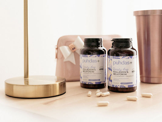 Puhdas+ Beauty Sleep kollageeni & melatoniinivalmiste tukee unta