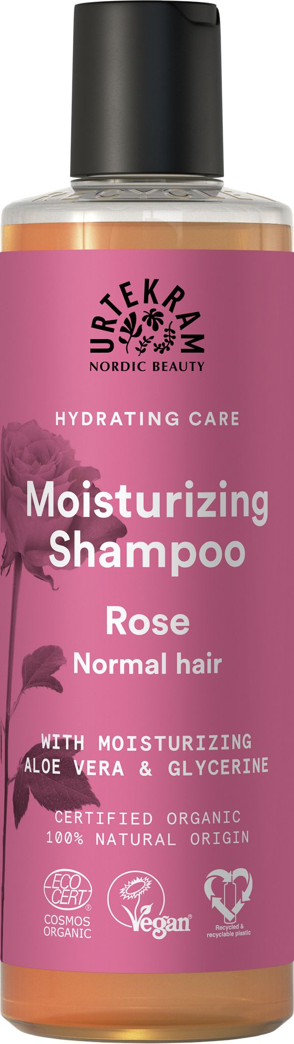 Urtekram Ruusu Shampoo 250 ml, kosteuttava luomushampoo ruusun tuoksulla