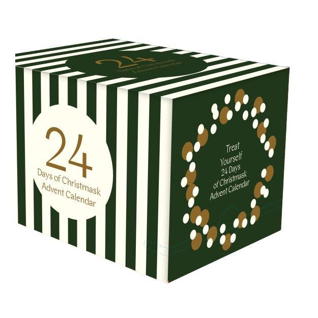 24 Days of Christmask -kasvonaamiojoulukalenteri, vihreä-valkoraitainen lahjarasia
