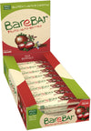 BareBar Red Berries 24-pack; pahvipakkaus BareBar Red Berries -patukoille eloisin mansikka- ja lehtikuvin; suorakulmainen mattapintainen pakkaus valkoisin ja punaisin sävyin; luettava etikettiteksti "Gluten Free, Lactose Free, Additive Free, Made in Finland"; lihavoitu groteskityyppografia; neutraali tausta, ei ihmisiä tai käsiä.