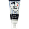 Tube of Belladot Warming Glide lubricant, 80 ml, with blue and white stripes, heart graphic, and temperature icon, labeled as water-based for a gentle warming sensation. The tube is plastic with a matte finish. Sans-serif font in varying weights is used on the label. No people or hands are visible. The product is photographed against a plain background in full view.