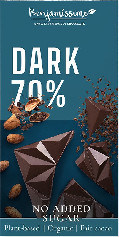 Benjamissimo Luomu Sokeriton Tumma Suklaa 70 % 60 g -patukka