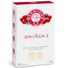 Berry OMG OMvEGA-3; valkoinen, suorakulmainen ja mattapintainen pakkaus, jonka etusivulla punaisia marjakuvituksia sekä koiran ja kissan logo; lihavoitu groteskiteksti kertoo marjaöljypohjaisesta omega-3-valmisteesta tasapainoiselle ruokavaliolle, sisältää 90 kapselia, 64 g; valkoinen tausta.