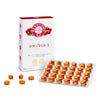 Berry OMG OMvEGA-3; suorakulmainen, mattapintainen pakkaus marjakuvituksin liuskapakkauksen vieressä, jossa 36 soikeaa, oranssia pehmeäkapselia; lihavoitu groteskiteksti "OMVEGA-3" kertoo omega-3-ravintolisästä; valkoinen tausta.
