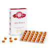 A box labeled OMVEGA-3 with berry graphics stands next to a blister pack containing 36 oval, orange softgel capsules. The product is a dietary supplement featuring omega-3. The box is rectangular with a matte surface and features bold sans-serif typography for the main label. The background is plain white. No people or hands present; shot is front-facing and well-lit.