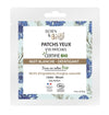 Square package of Born to Bio eye patches featuring blue and purple flowers, green and brown text, and a white background. Packaging is matte. Notable labeling includes icons for organic certification, 98.9% natural ingredients, eco-friendly details; label text is sans-serif. Product is photographed front-on against a solid white setting with no people or hands visible in the image.