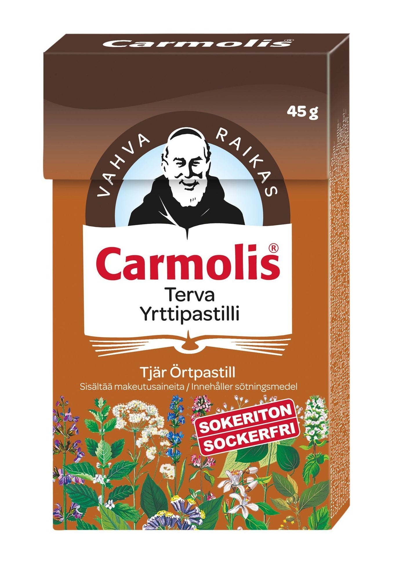 Carmolis Terva Yrttipastilli 45 g – sokeriton vahva tervainen yrttipastilli