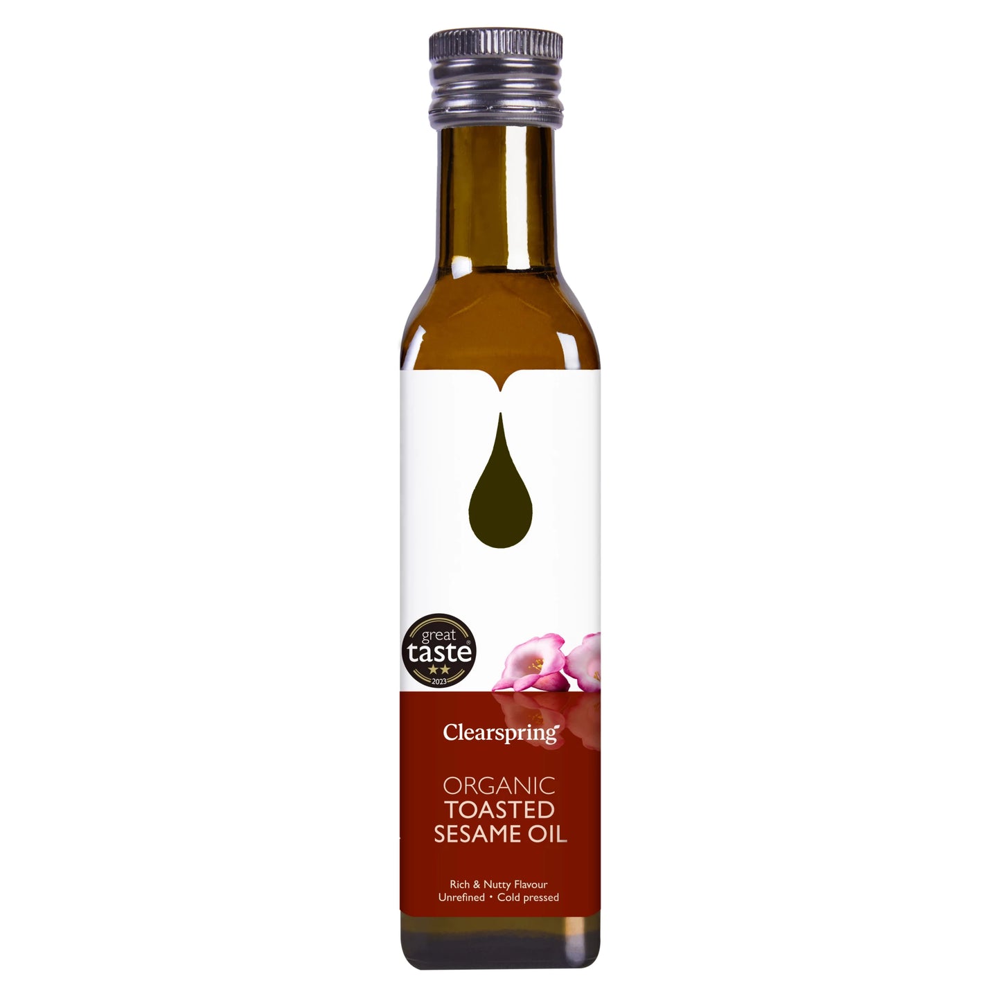 Clearspring Luomu Paahdettu Seesamiöljy 250 ml – kylmäpuristettu seesamiöljy tummassa lasipullossa