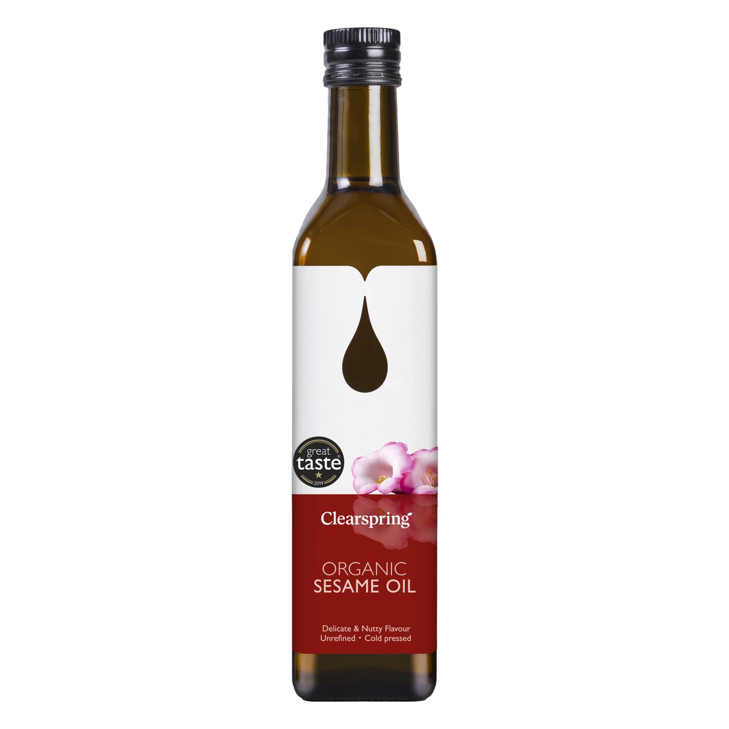 Clearspring Luomu Seesamiöljy 500 ml – kylmäpuristettu, paahtamaton seesamiöljy lasipullossa
