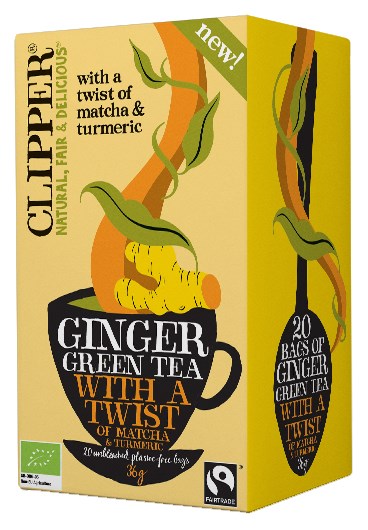 Clipper Luomu Inkivääri-vihreä tee & Matcha 20 pussia – mausteinen luomutee kurkumalla